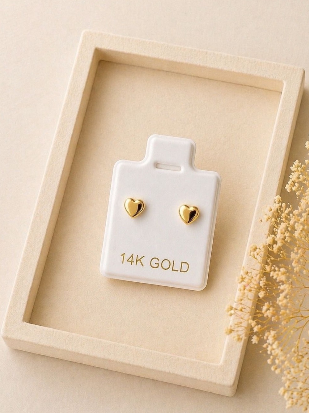 14K Solid Gold Heart Stud Earrings